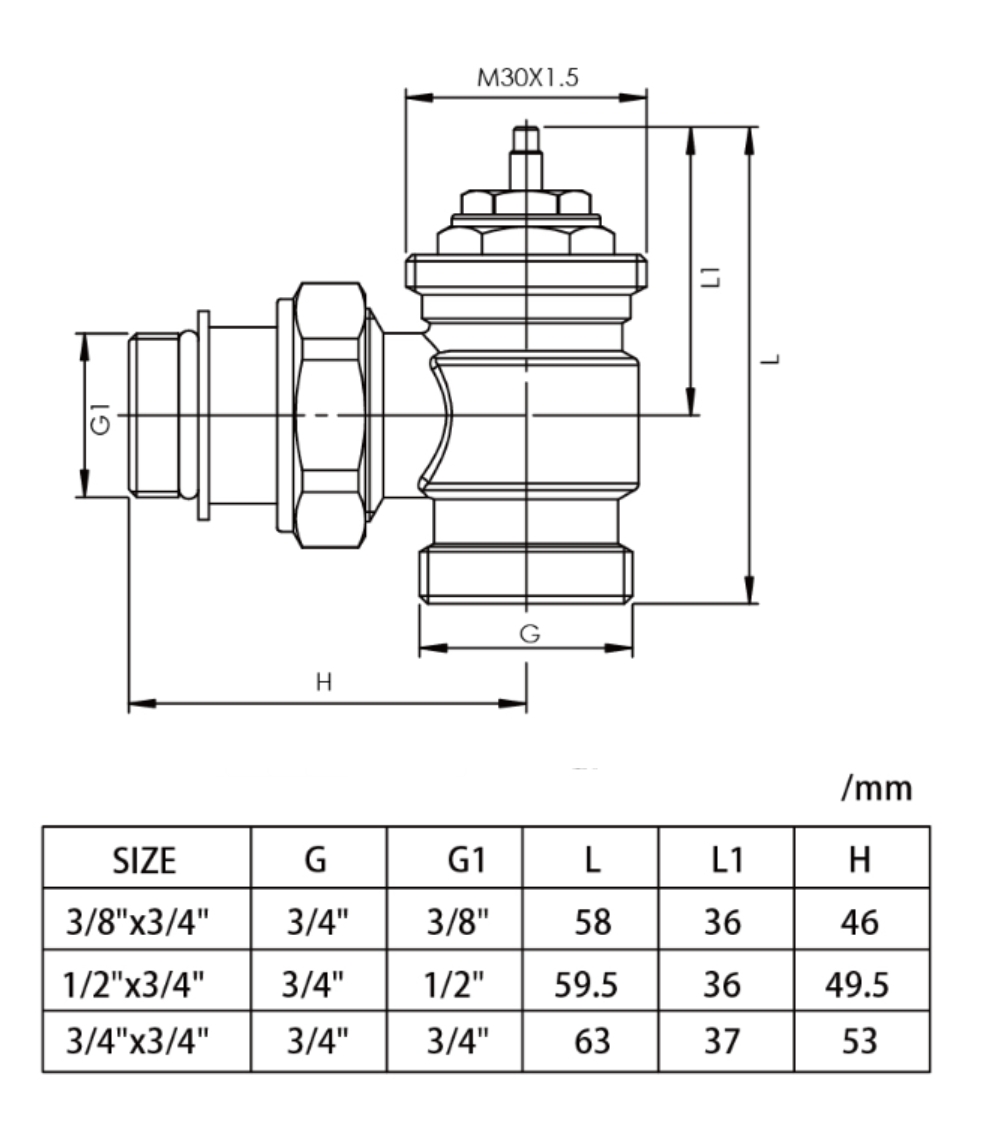 Angled Thermostatic Radiator Valve 1/2'' With EK M 3/4'' 0